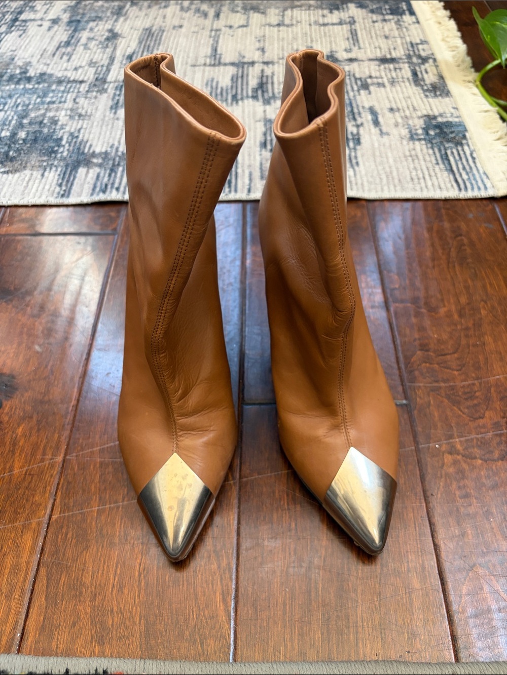 Isabel Marat Women's Tan Pointed Toe Metal-Cap Ankle Boots